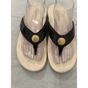Spenco Orthotic Memory Foam Black Flip Flops Women’s Size 10D Leather Sandals‎